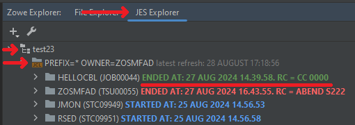 See job status in JES Explorer